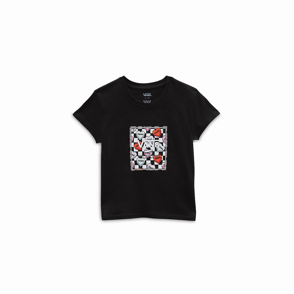 Kids\' Vans Box Candy Hearts (8-14 years) T Shirts Black | USA31208