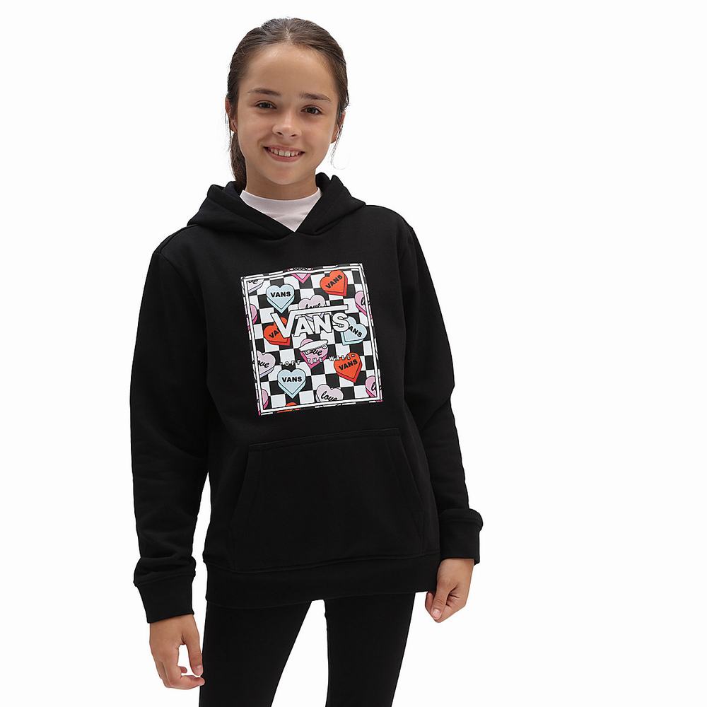 Kids\' Vans Candy Heart (8-14 years) Hoodie Black | USA47906