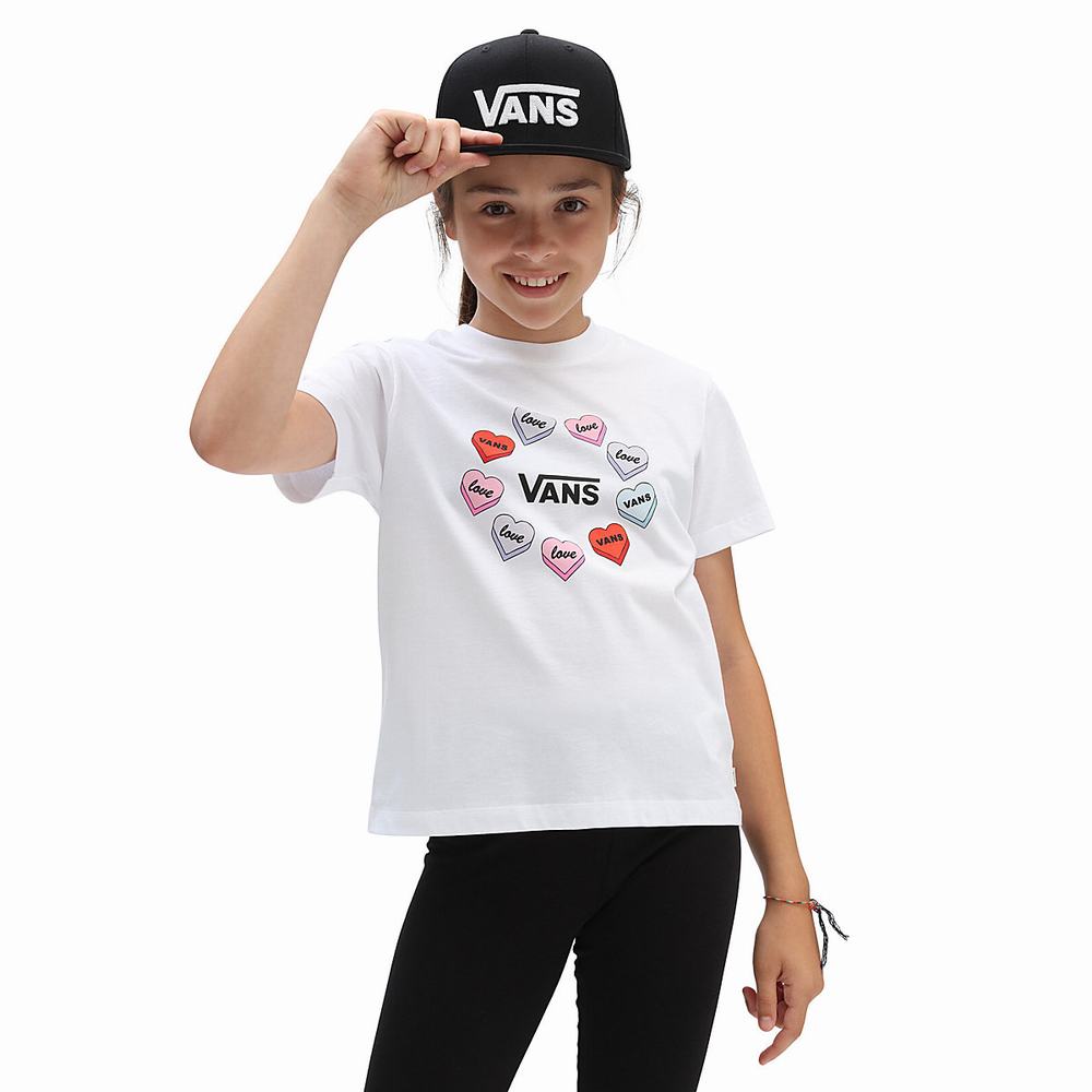 Kids\' Vans Candy Hearts (8-14 years) T Shirts White | USA19052