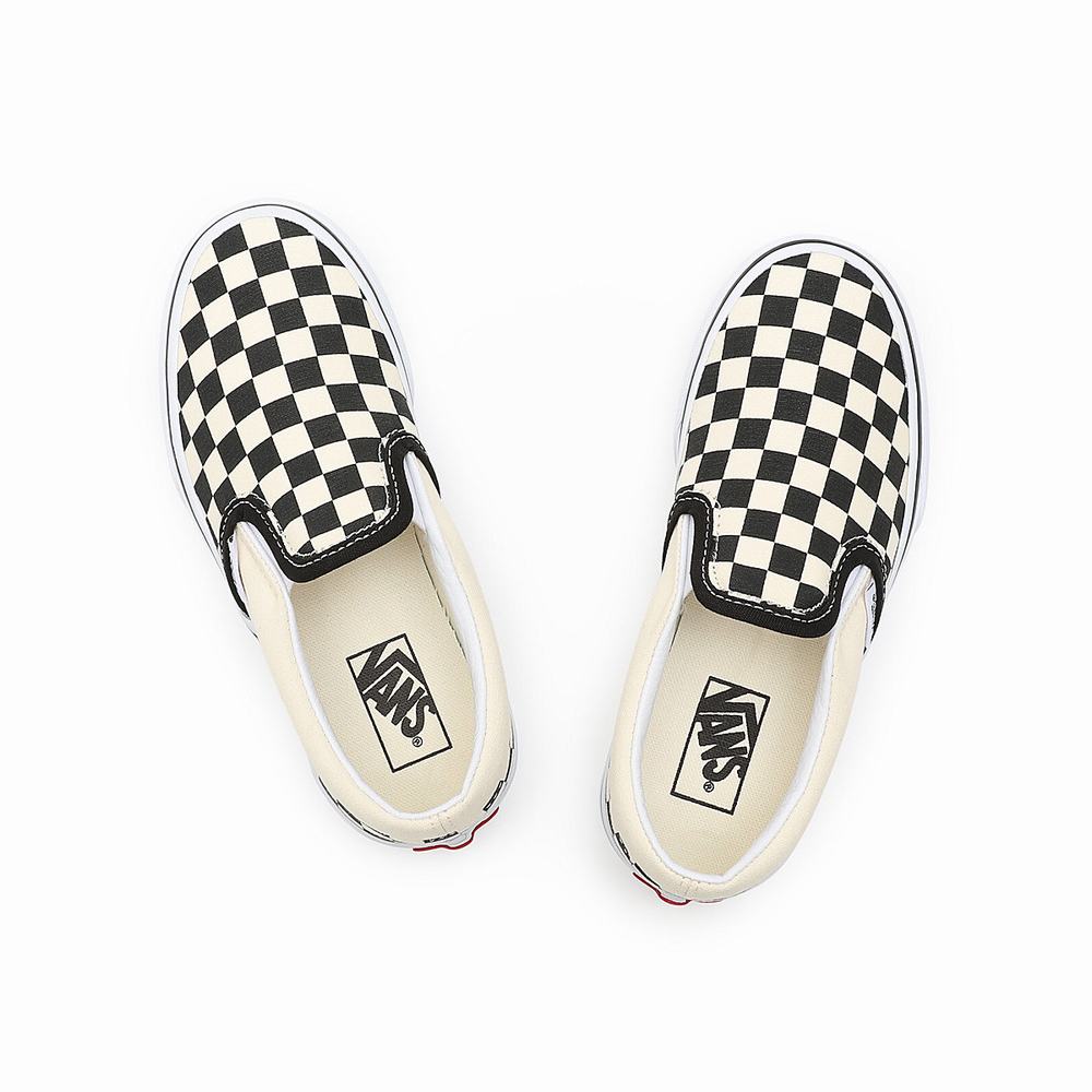 Kids' Vans Checkerboard Classic (4-8 years) Slip On Shoes Black / White | USA08964