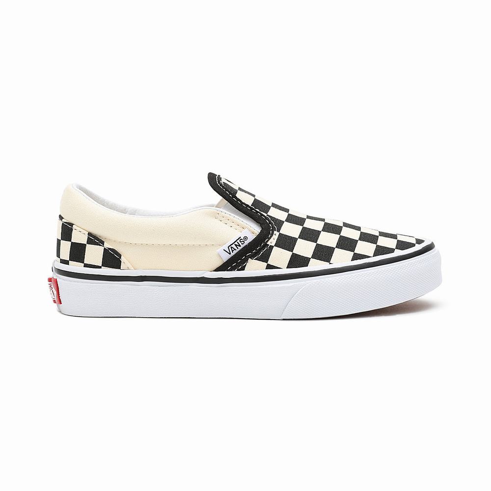 Kids' Vans Checkerboard Classic (4-8 years) Slip On Shoes Black / White | USA08964