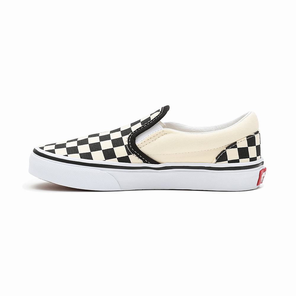 Kids' Vans Checkerboard Classic (4-8 years) Slip On Shoes Black / White | USA08964