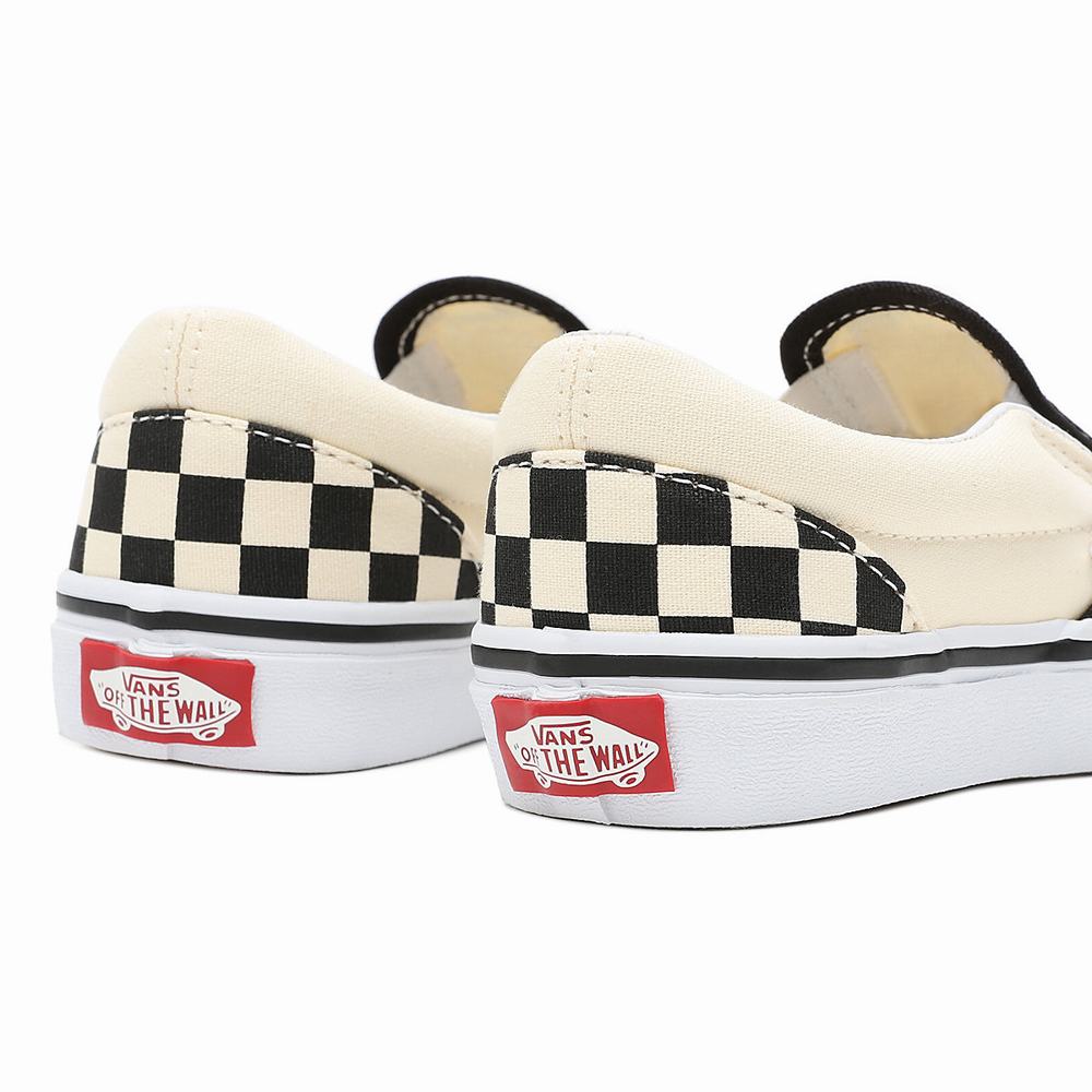 Kids' Vans Checkerboard Classic (4-8 years) Slip On Shoes Black / White | USA08964