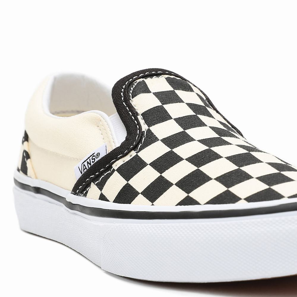 Kids' Vans Checkerboard Classic (4-8 years) Slip On Shoes Black / White | USA08964