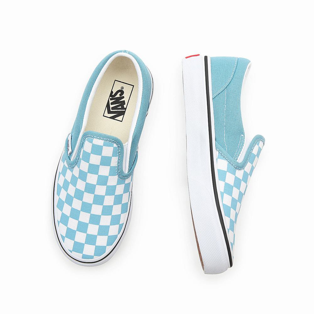 Kids' Vans Checkerboard Classic (4-8 years) Slip On Shoes Blue | USA53427