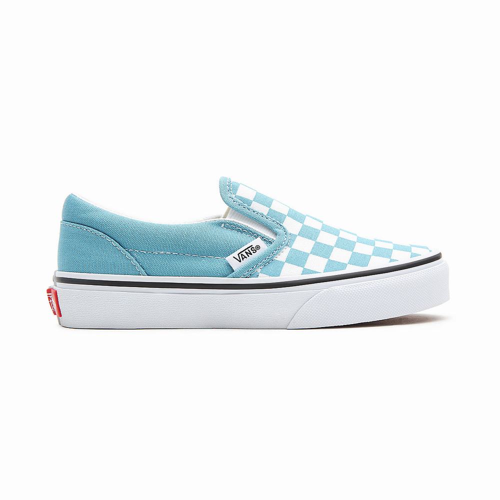 Kids' Vans Checkerboard Classic (4-8 years) Slip On Shoes Blue | USA53427