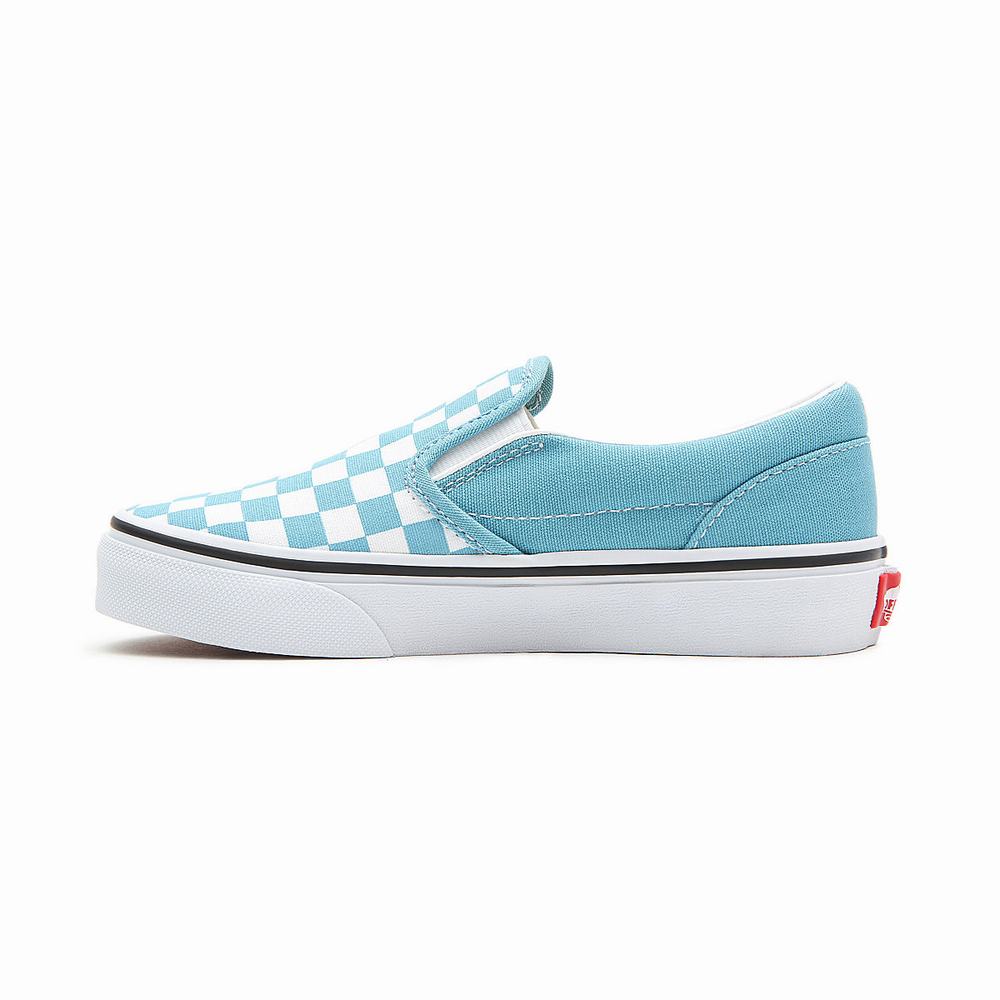 Kids' Vans Checkerboard Classic (4-8 years) Slip On Shoes Blue | USA53427