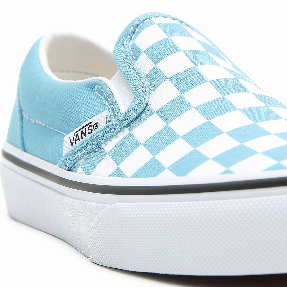 Kids' Vans Checkerboard Classic (4-8 years) Slip On Shoes Blue | USA53427