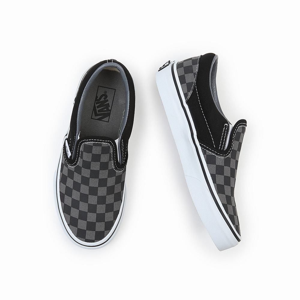 Kids' Vans Checkerboard Classic (4-8 years) Slip On Shoes Black / Grey | USA60813