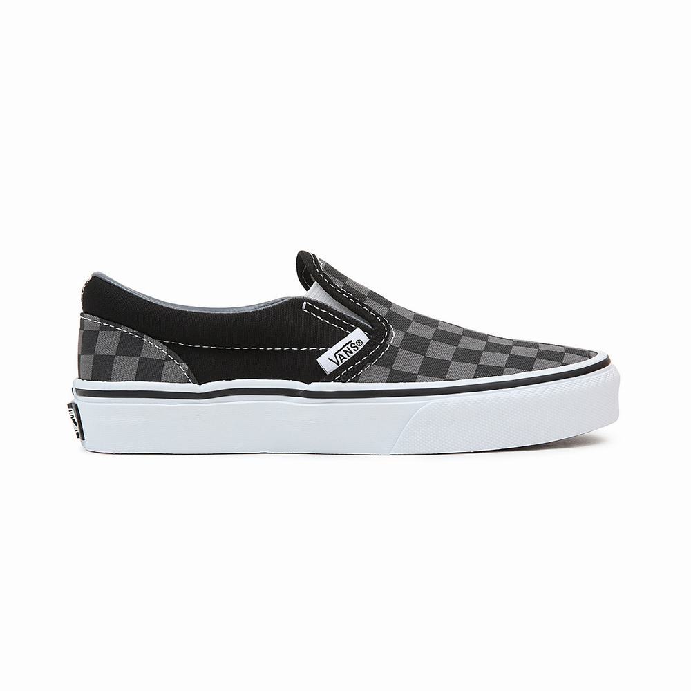 Kids' Vans Checkerboard Classic (4-8 years) Slip On Shoes Black / Grey | USA60813