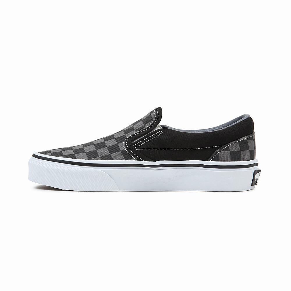 Kids' Vans Checkerboard Classic (4-8 years) Slip On Shoes Black / Grey | USA60813