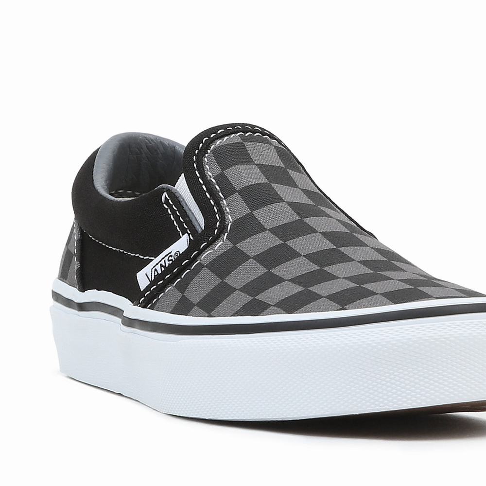 Kids' Vans Checkerboard Classic (4-8 years) Slip On Shoes Black / Grey | USA60813