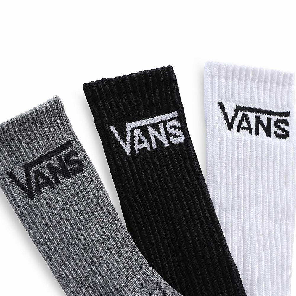 Kids' Vans Classic Crew (3 Pairs, 8-14+ years) Socks Black / Grey | USA73098