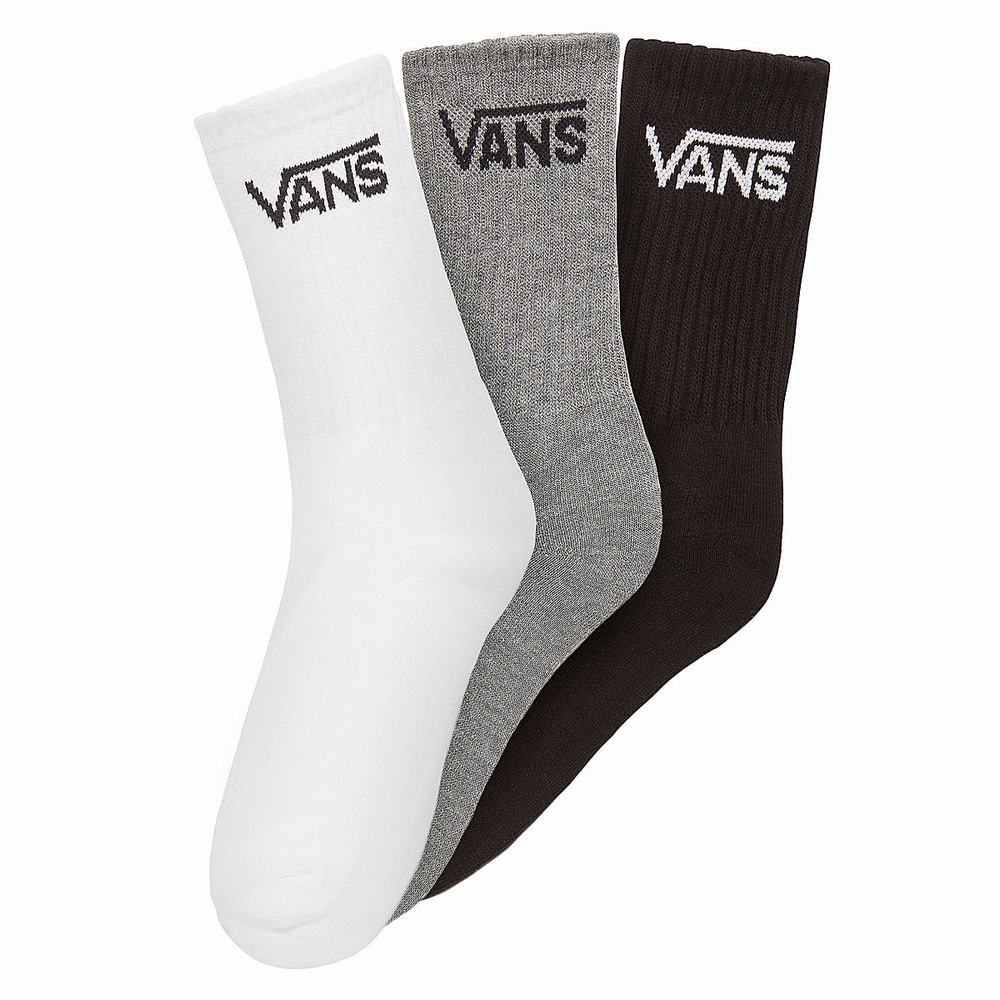 Kids\' Vans Classic Crew (3 Pairs, 8-14+ years) Socks Black / Grey | USA73098