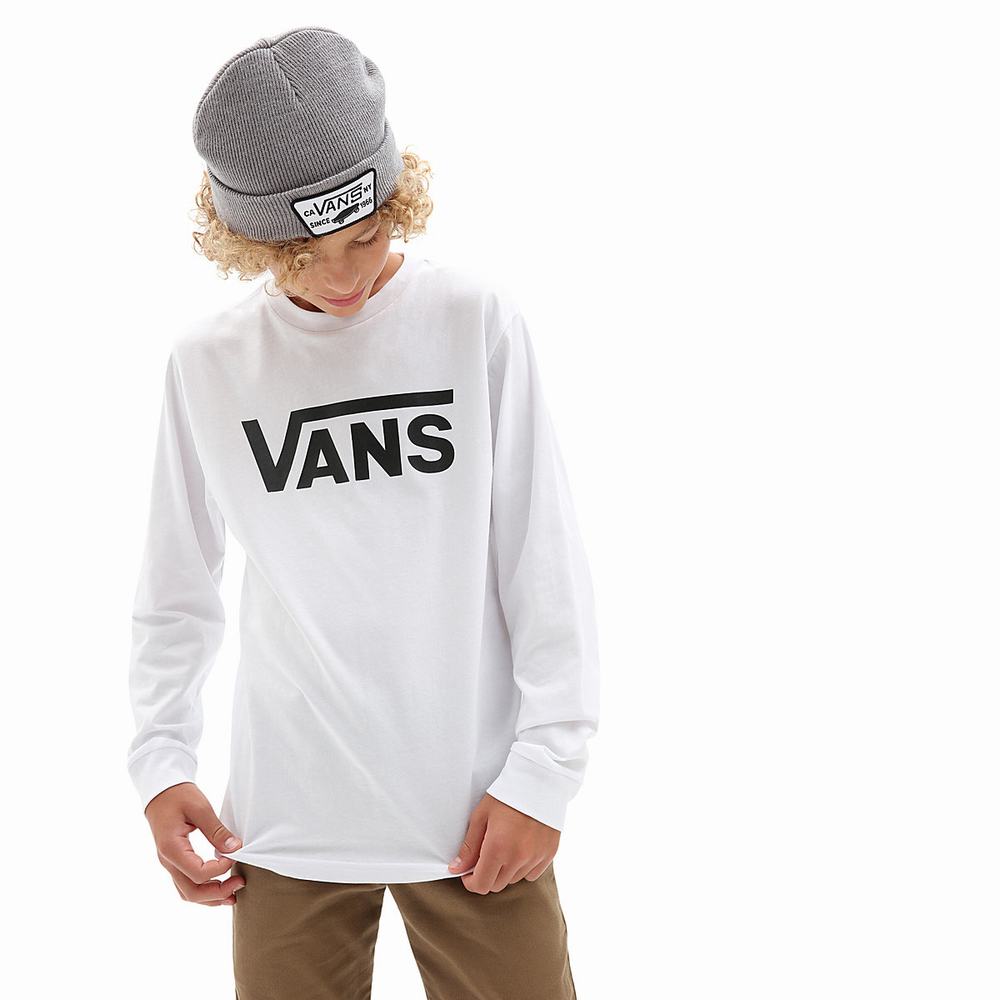 Kids\' Vans Classic Long Sleeve (8-14 years) T Shirts White | USA47126