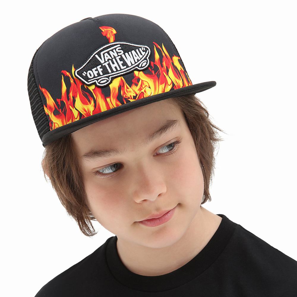 Kids' Vans Digi Flames Classic Patch Trucker Plus Hats Black | USA50372