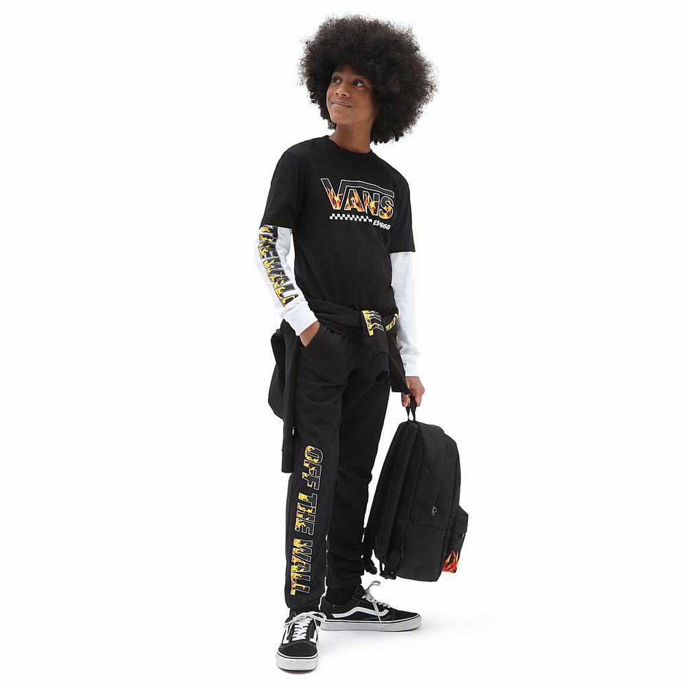 Kids' Vans Digi Flames Fleece (8-14 years) Pants Black | USA81936