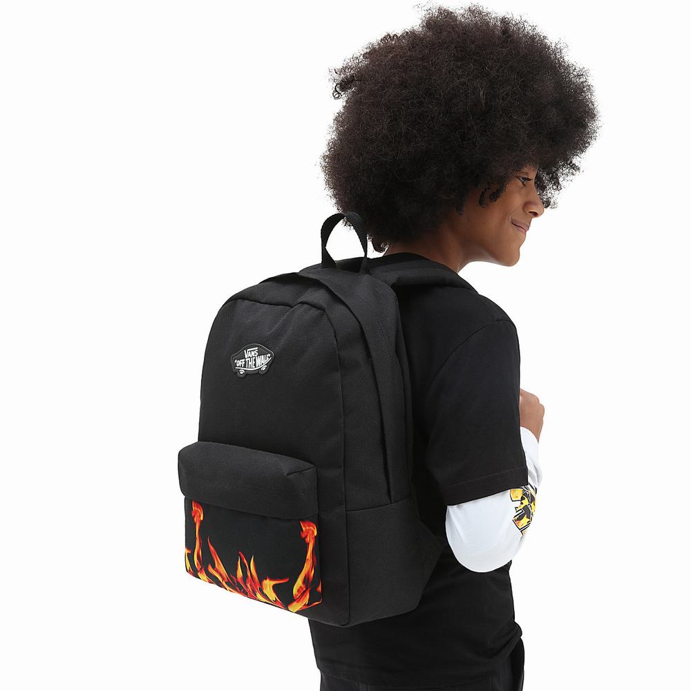 Kids' Vans Digi Flames New Skool Backpacks Black | USA93174