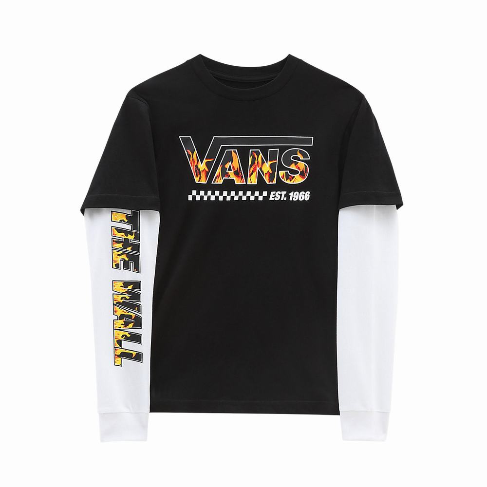 Kids' Vans Digi Flames Twofer (8-14 years) T Shirts Black | USA10567