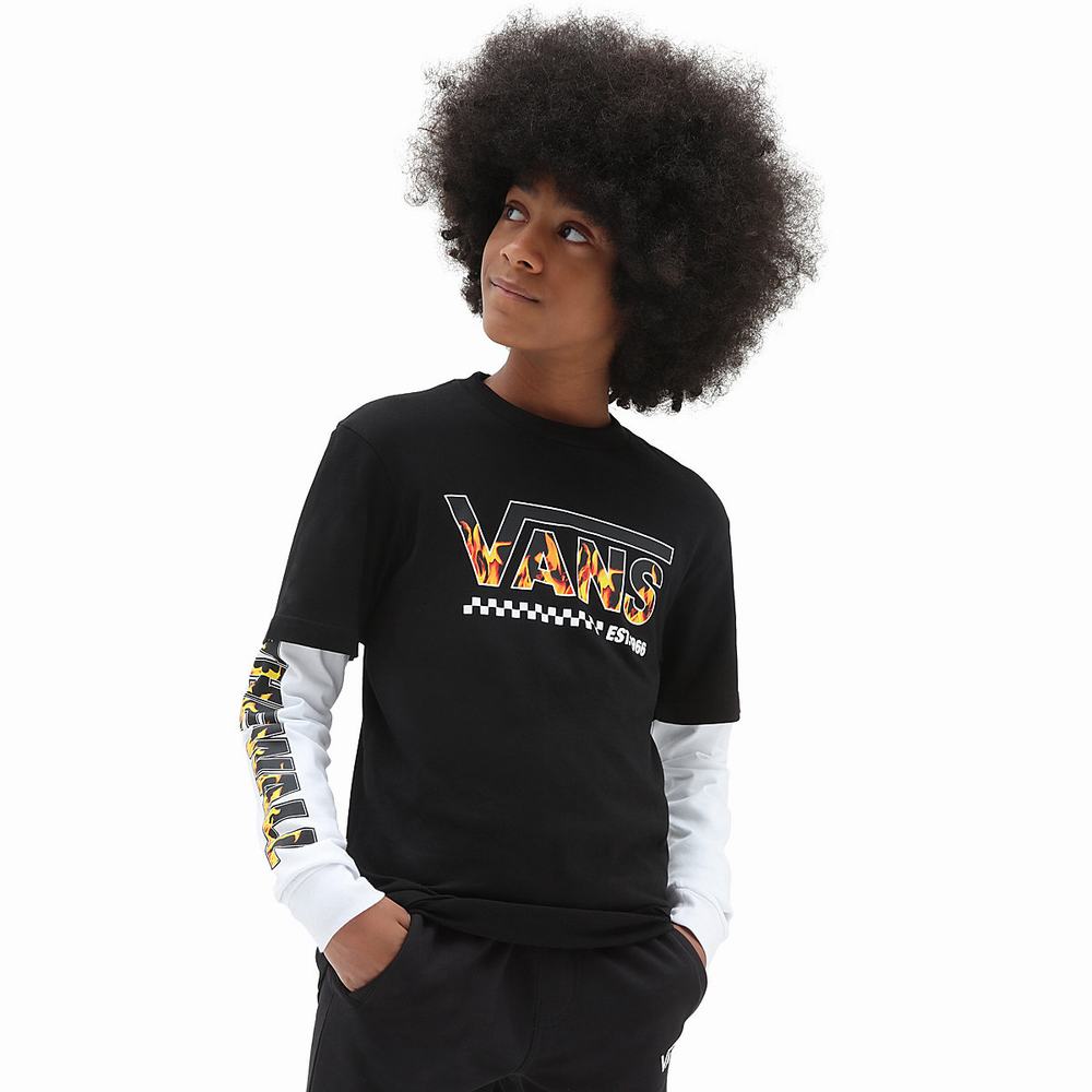 Kids\' Vans Digi Flames Twofer (8-14 years) T Shirts Black | USA10567