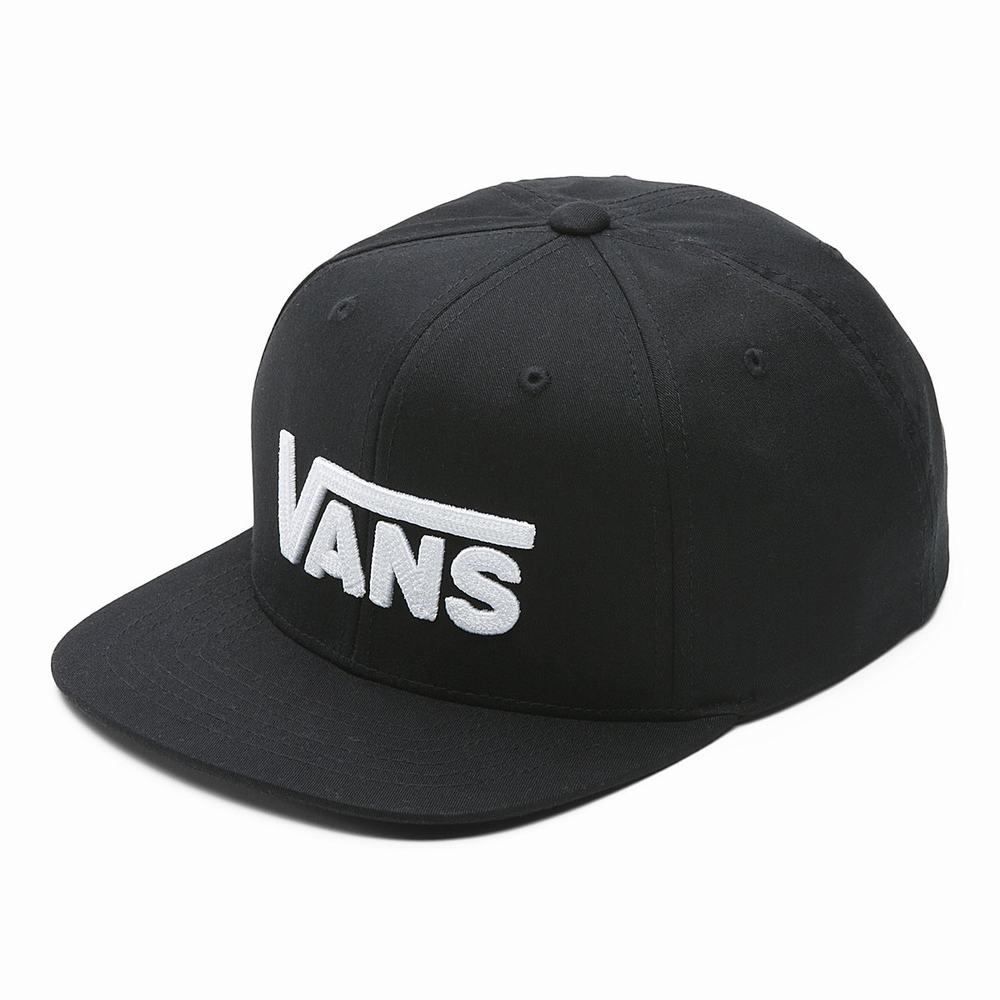 Kids' Vans Drop V Snapback Hat (8-14+ years) Hats Black / White | USA60528