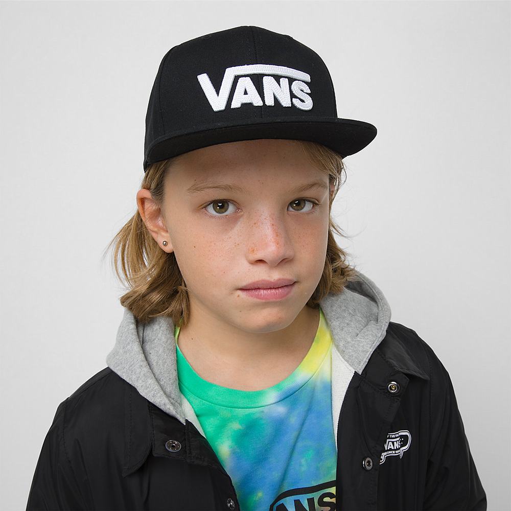 Kids\' Vans Drop V Snapback Hat (8-14+ years) Hats Black / White | USA60528