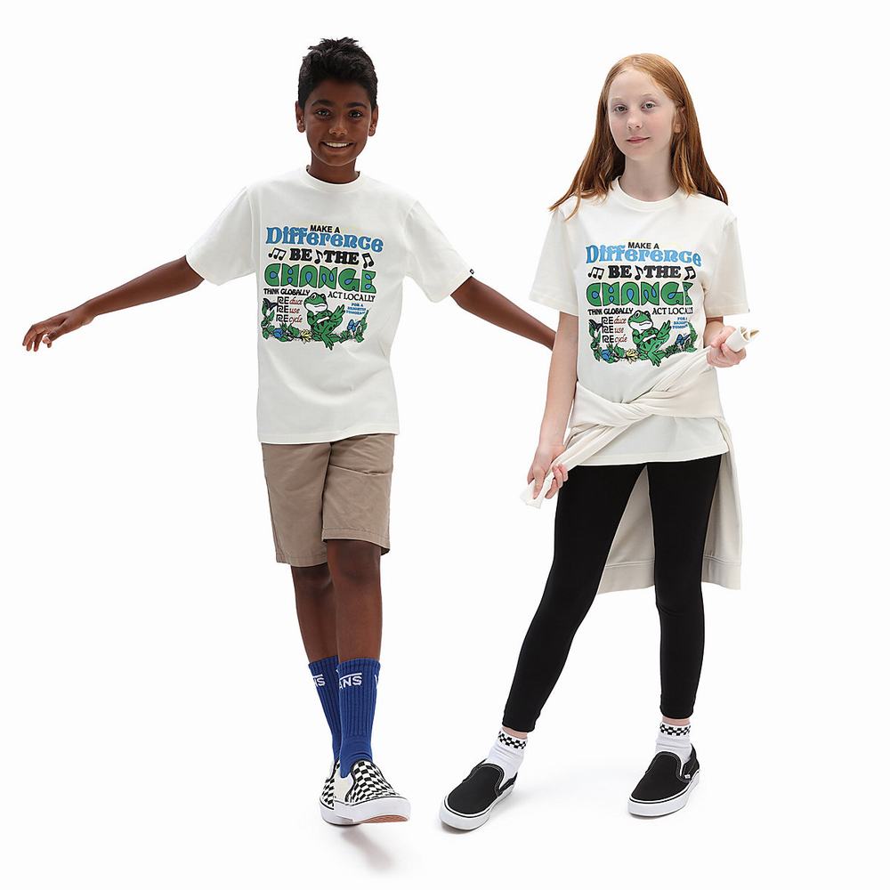 Kids' Vans Eco Positivity (8-14 years) T Shirts White | USA20845