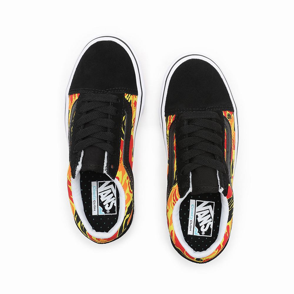 Kids' Vans Flame Camo ComfyCush Old Skool (4-8 years) Sneakers Black / Orange | USA67052