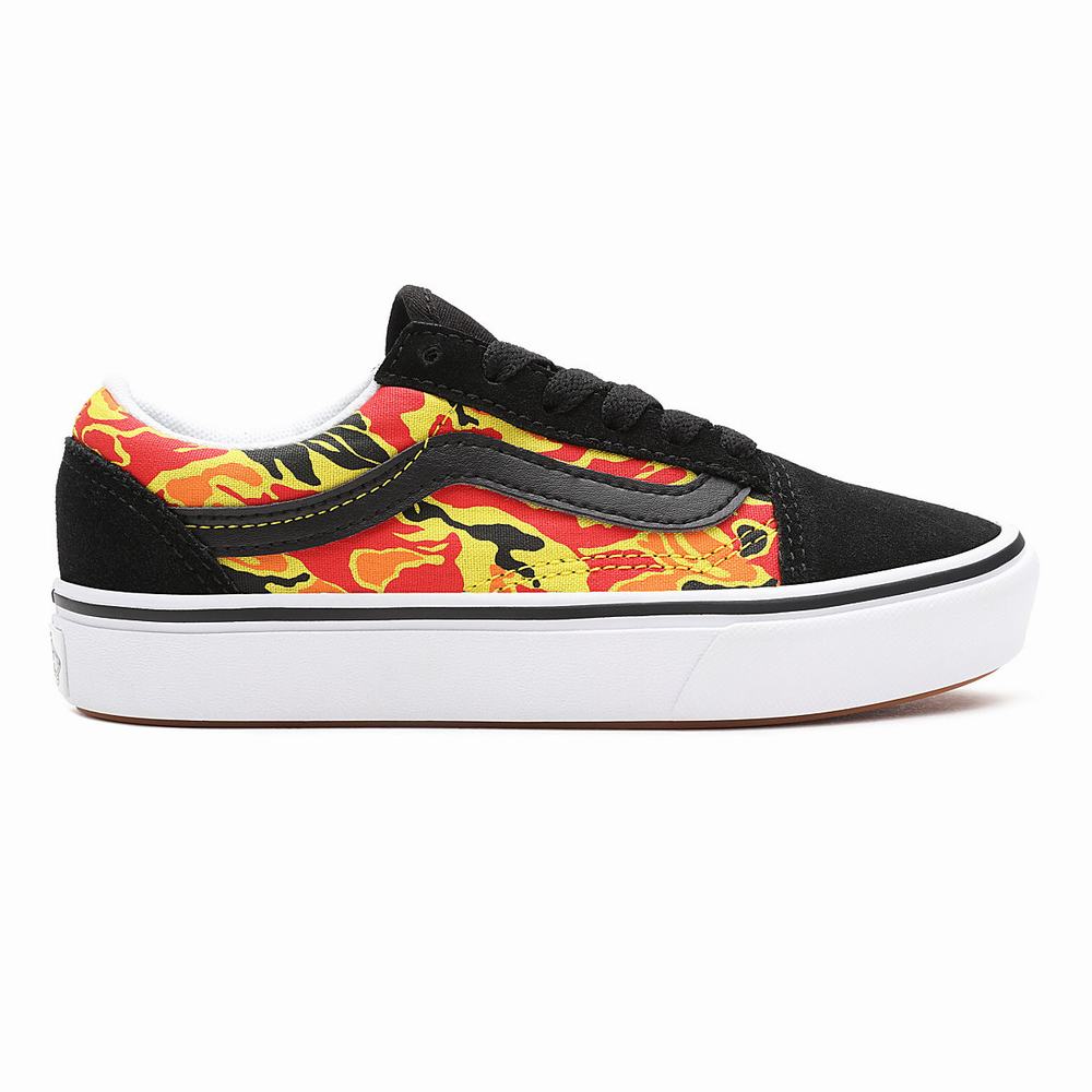 Kids' Vans Flame Camo ComfyCush Old Skool (4-8 years) Sneakers Black / Orange | USA67052