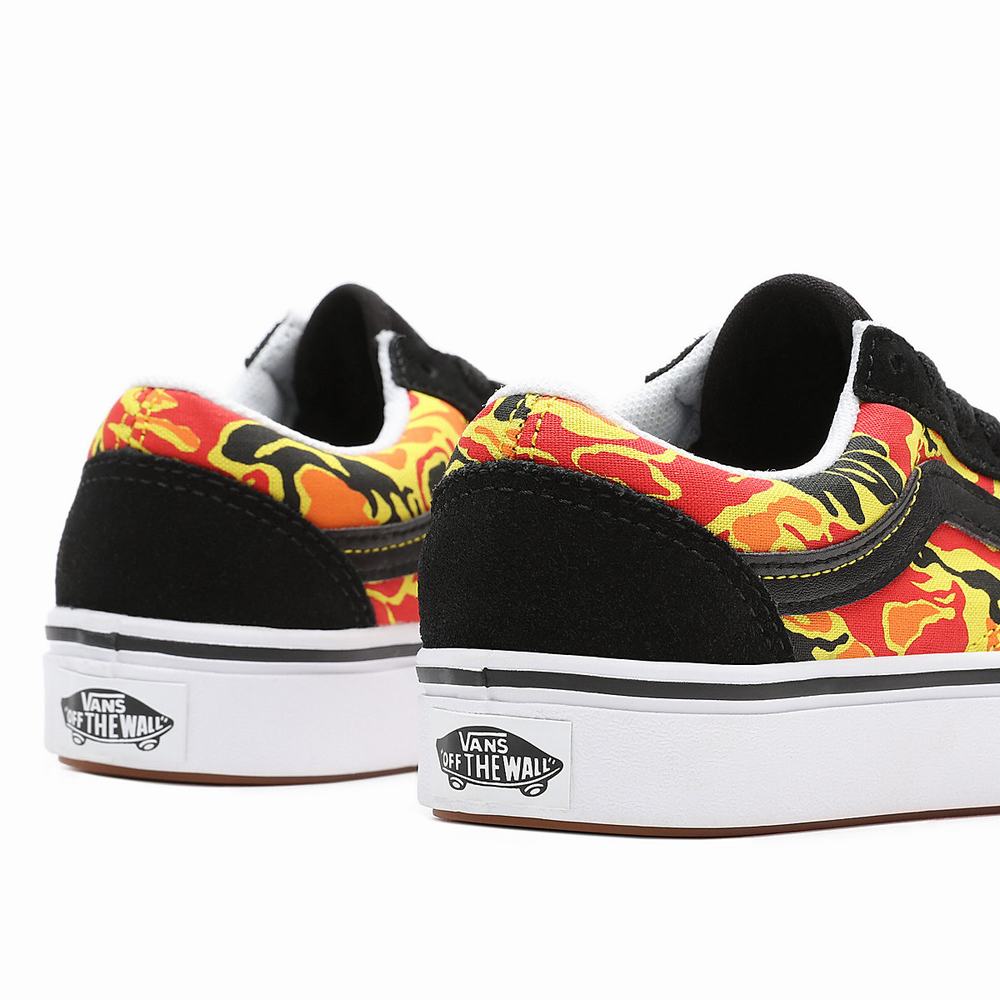 Kids' Vans Flame Camo ComfyCush Old Skool (4-8 years) Sneakers Black / Orange | USA67052