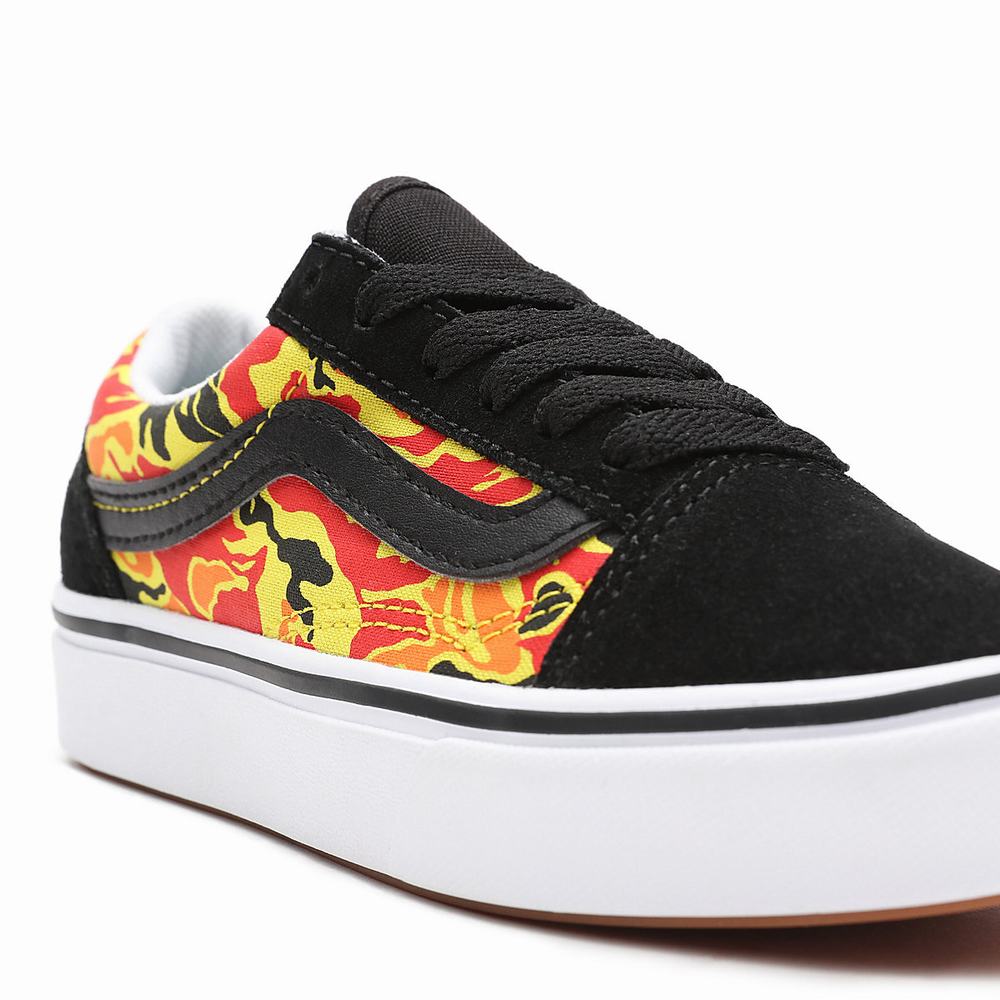 Kids' Vans Flame Camo ComfyCush Old Skool (4-8 years) Sneakers Black / Orange | USA67052