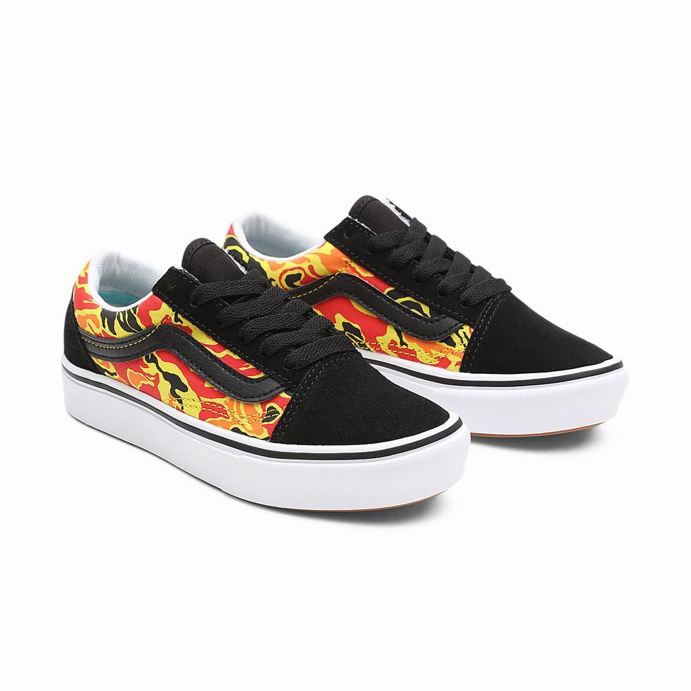 Kids\' Vans Flame Camo ComfyCush Old Skool (4-8 years) Sneakers Black / Orange | USA67052