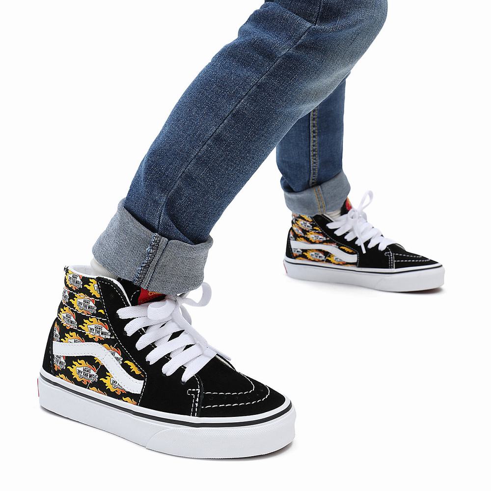 Kids' Vans Flame Logo Repeat Sk8-Hi (4-8 years) Sneakers Black | USA08693