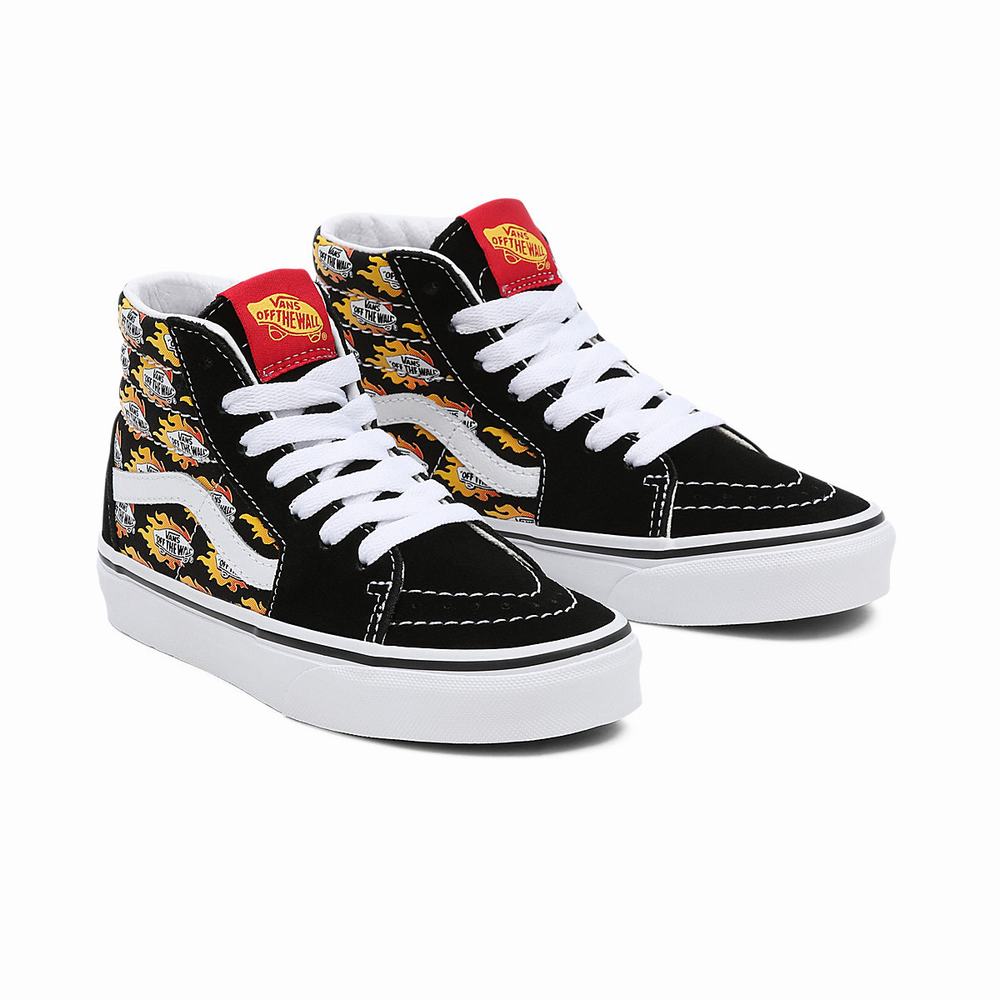 Kids\' Vans Flame Logo Repeat Sk8-Hi (4-8 years) Sneakers Black | USA08693