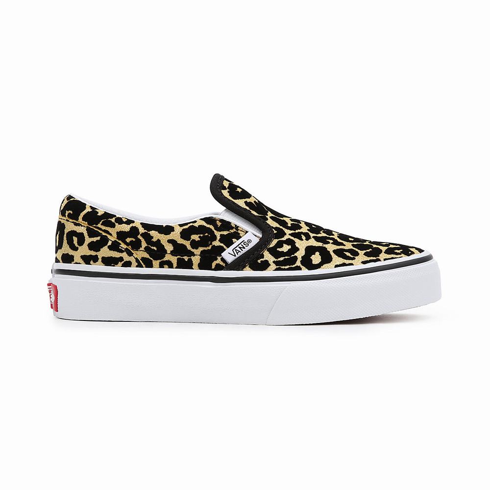 Kids' Vans Flocked Leopard Classic (4-8 years) Slip On Shoes Black / Gold | USA40816