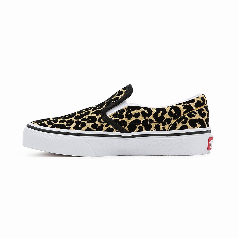 Kids' Vans Flocked Leopard Classic (4-8 years) Slip On Shoes Black / Gold | USA40816