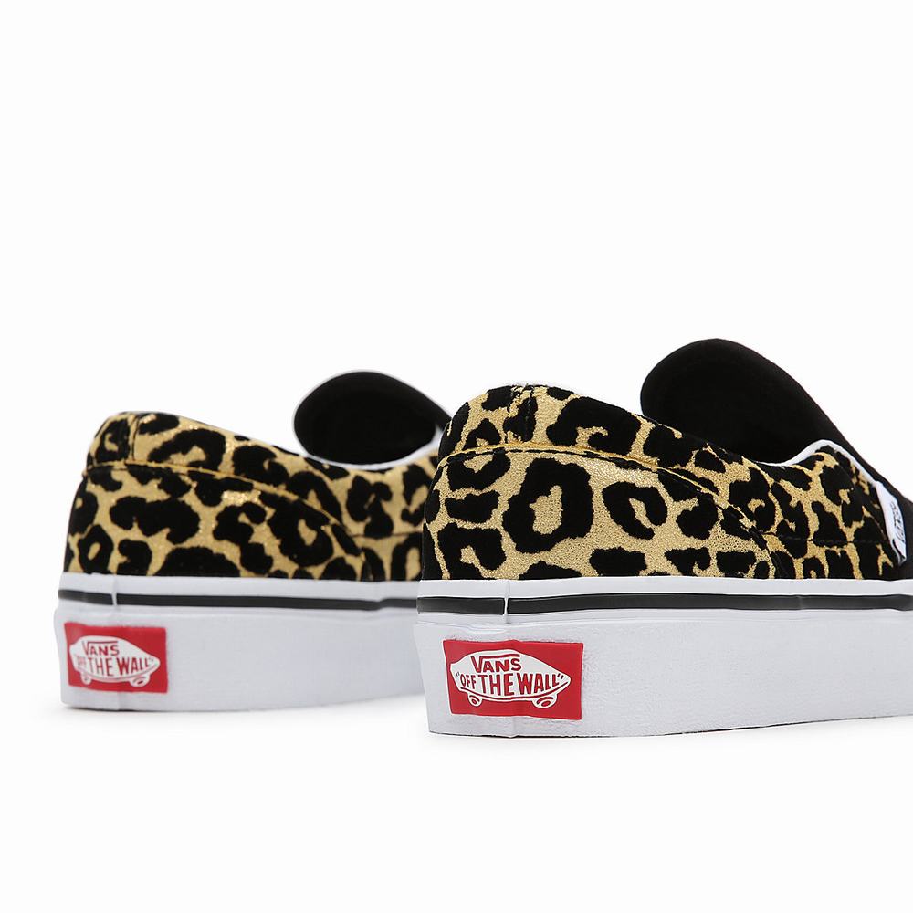 Kids' Vans Flocked Leopard Classic (4-8 years) Slip On Shoes Black / Gold | USA40816