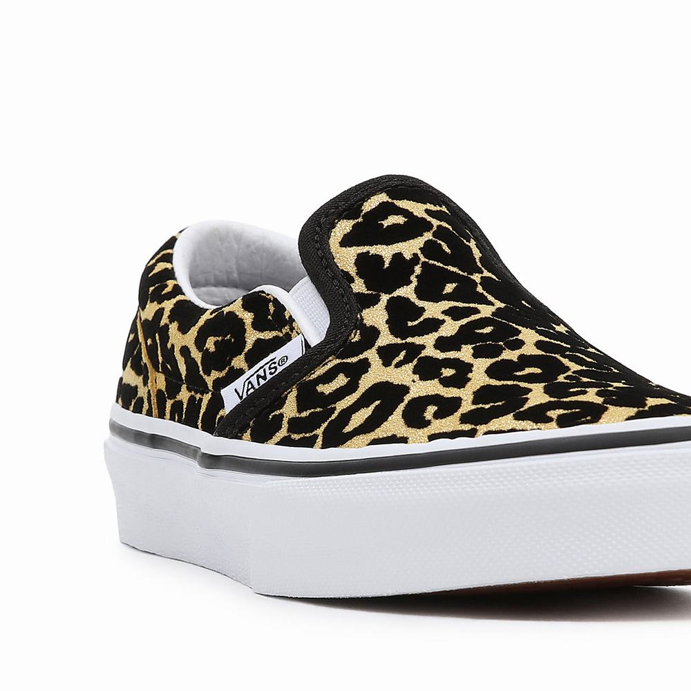 Kids' Vans Flocked Leopard Classic (4-8 years) Slip On Shoes Black / Gold | USA40816