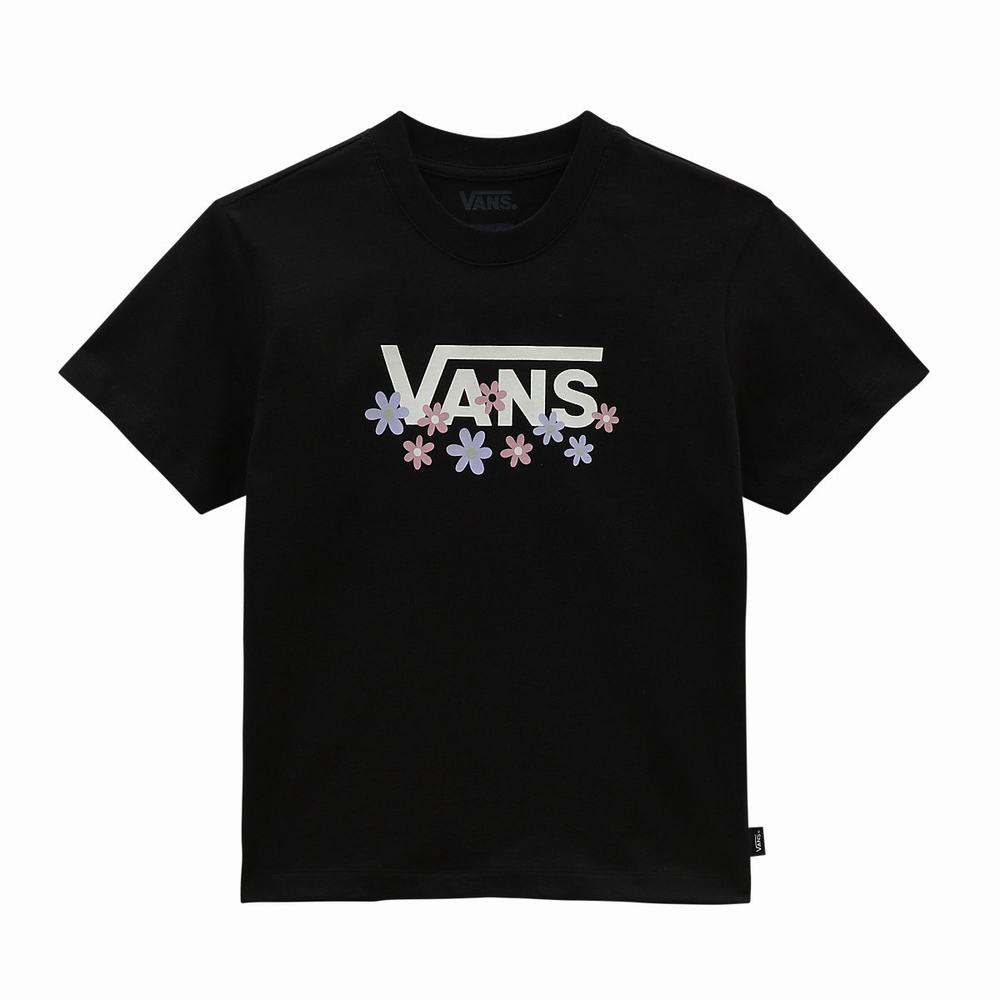 Kids' Vans Floral Zone (8-14 years) T Shirts Black | USA82764