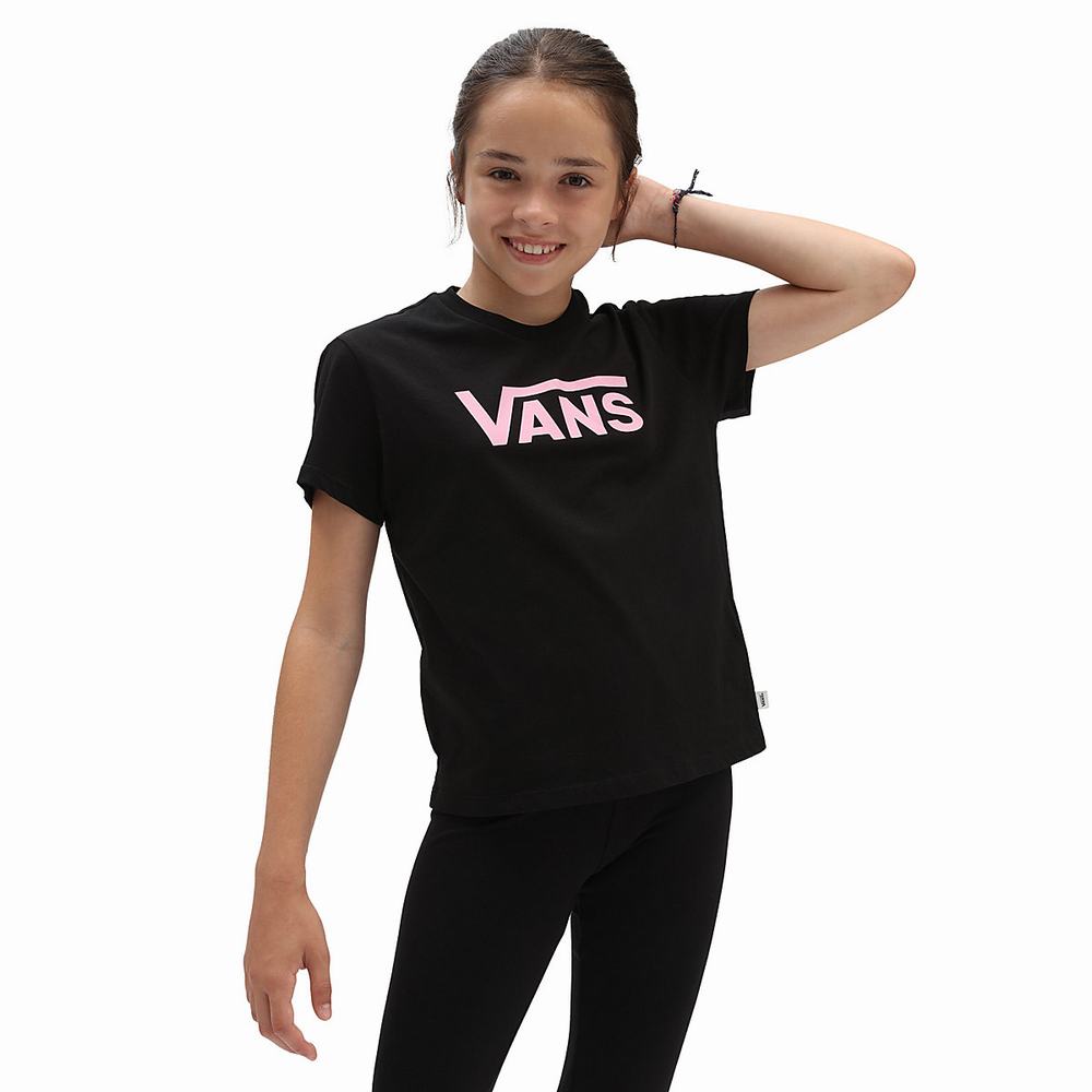 Kids\' Vans Flying V Crew (8-14 years) T Shirts Black | USA03576