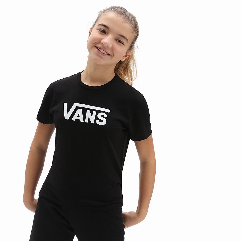 Kids\' Vans Flying V Crew (8-14 years) T Shirts Black | USA54103