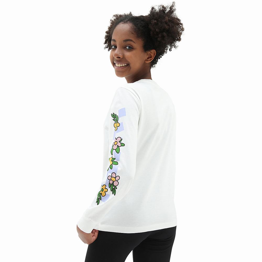 Kids' Vans Left Chest Floral Long Sleeve (8-14 years) T Shirts White | USA67341