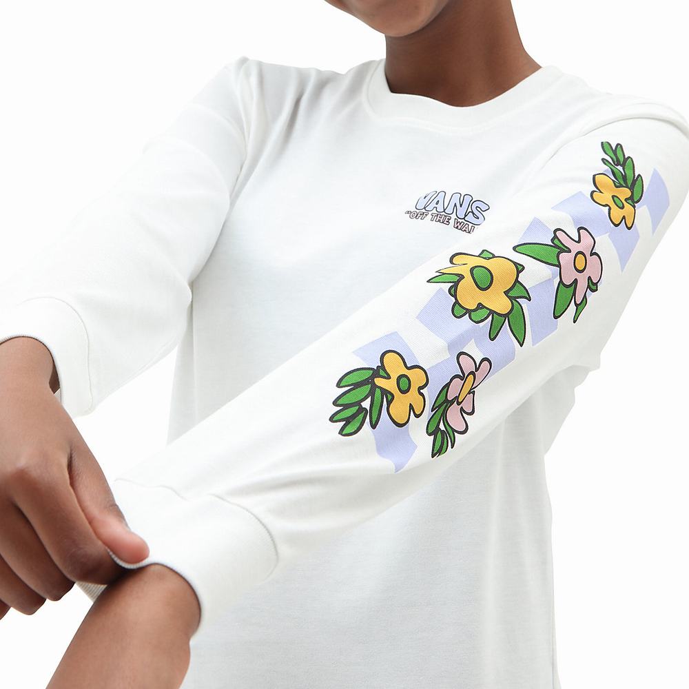 Kids' Vans Left Chest Floral Long Sleeve (8-14 years) T Shirts White | USA67341