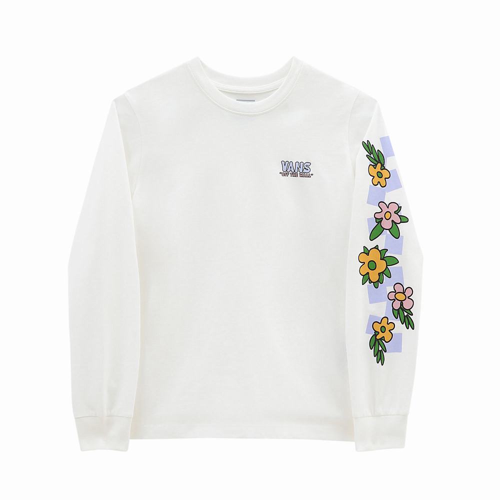 Kids' Vans Left Chest Floral Long Sleeve (8-14 years) T Shirts White | USA67341