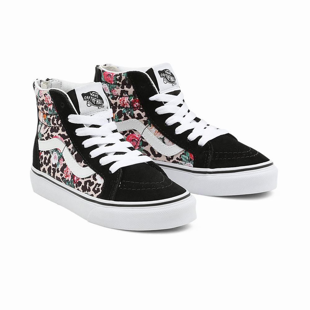 Kids\' Vans Leopard Floral Sk8-Hi Zip (4-8 years) Sneakers Black / Multicolor | USA29431