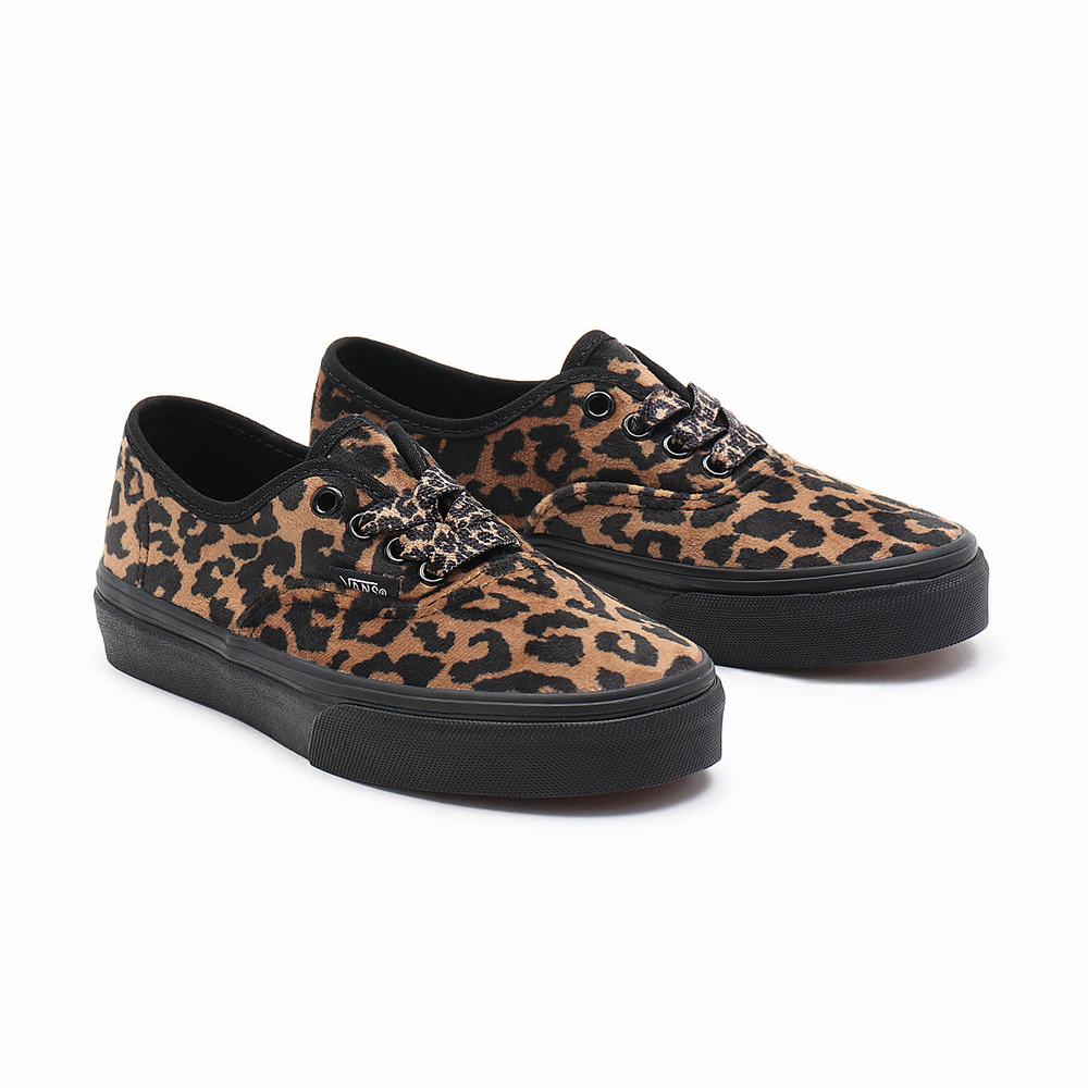 Kids\' Vans Leopard Fur Authentic (8-14 years) Sneakers Black / Brown | USA89251