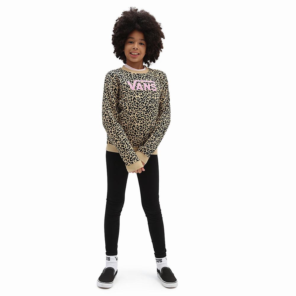 Kids' Vans Leopard Spot Crew (8-14 years) Sweatshirts Beige | USA56439