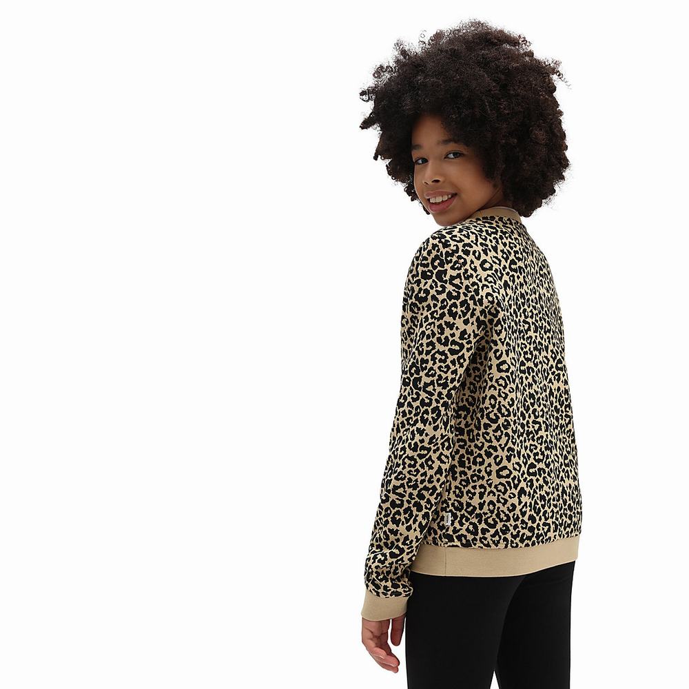 Kids' Vans Leopard Spot Crew (8-14 years) Sweatshirts Beige | USA56439