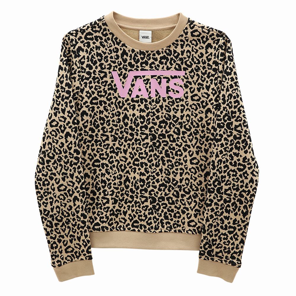 Kids' Vans Leopard Spot Crew (8-14 years) Sweatshirts Beige | USA56439