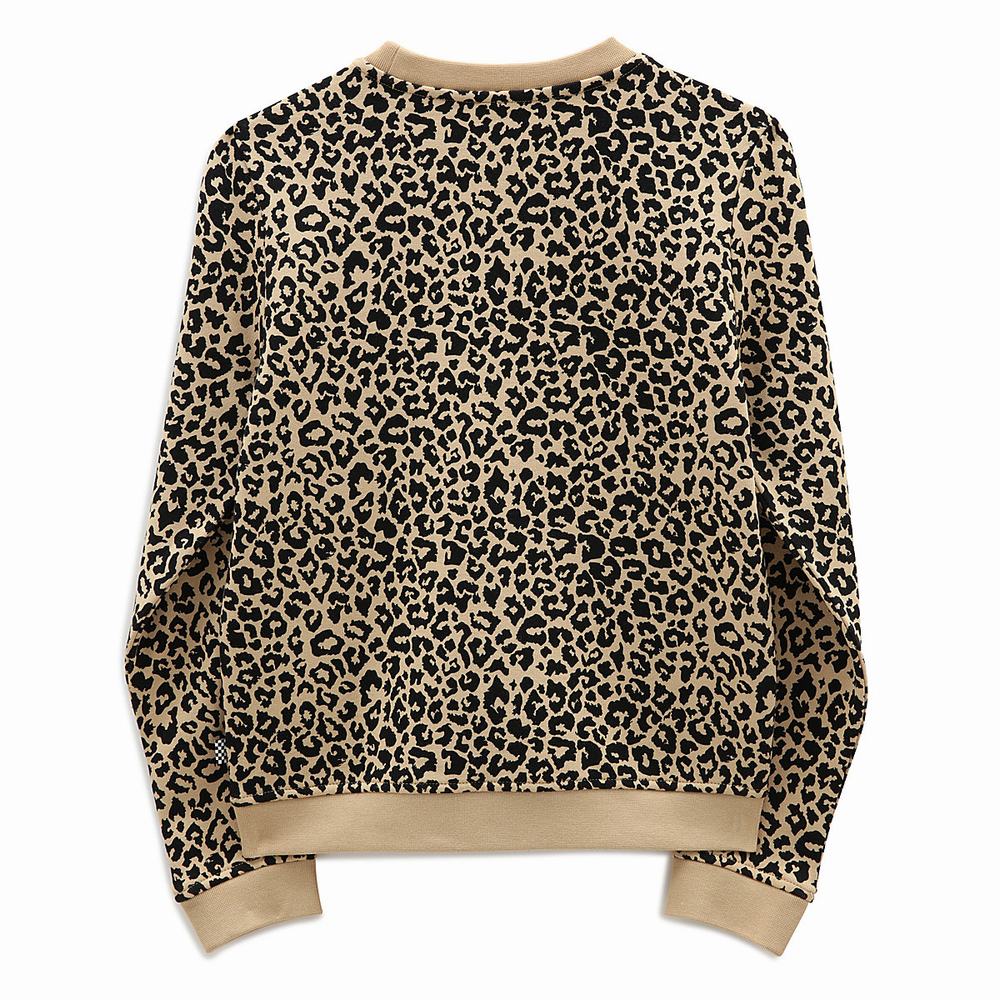 Kids' Vans Leopard Spot Crew (8-14 years) Sweatshirts Beige | USA56439